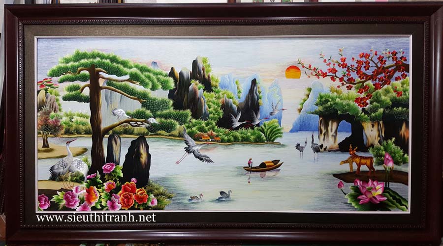 Tranh thêu tay tinh sảo cửu ngư quần tụ- Tranh thêu tay đồng quê