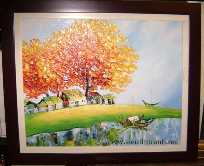 Tranh sơn dầu phong cảnh hàng cây mùa thu lá vàng SD0060  Tranh Sơn Dầu  Đẹp Việt  Xưởng tranh sơn dầu